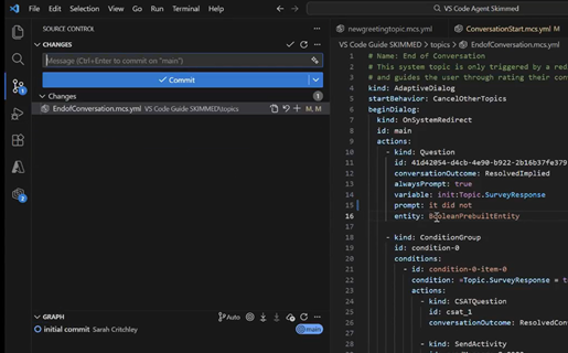 Skærmbilledet af git-bekræftelser i Visual Studio.