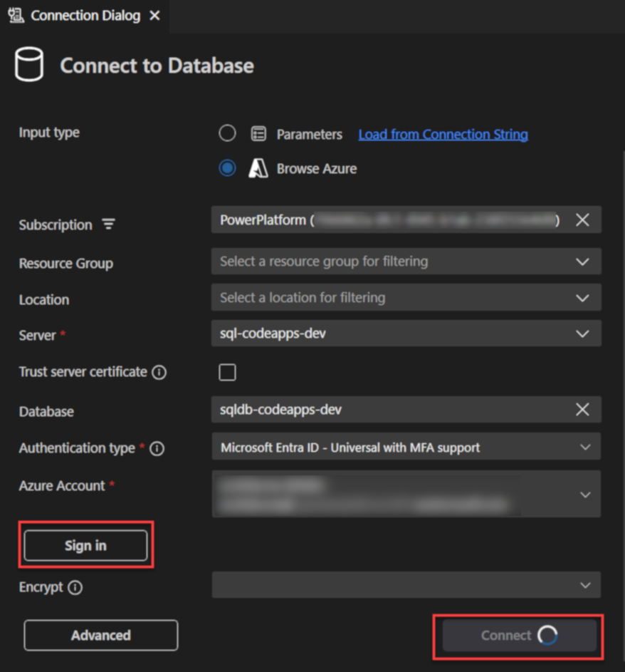 Connected to Azure SQL database in VS Code