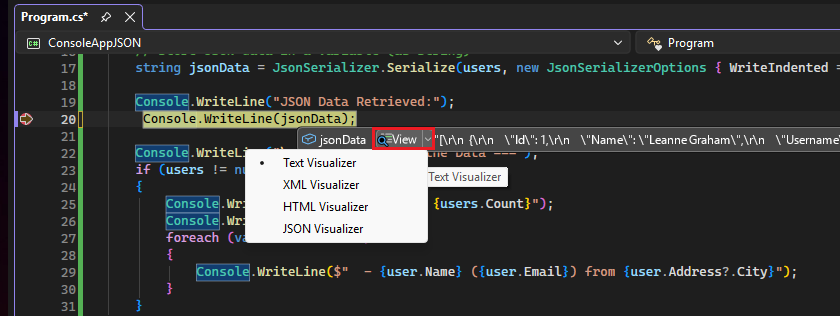 OpenStringVisualizer Screenshot that shows how to open a String Visualizer.