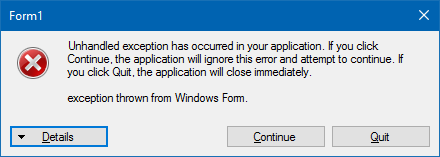 Windows Form unhandled exception Windows Form unhandled exception