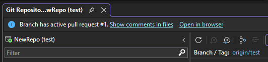 Screenshot showing link to view comments in Git Changes window.
