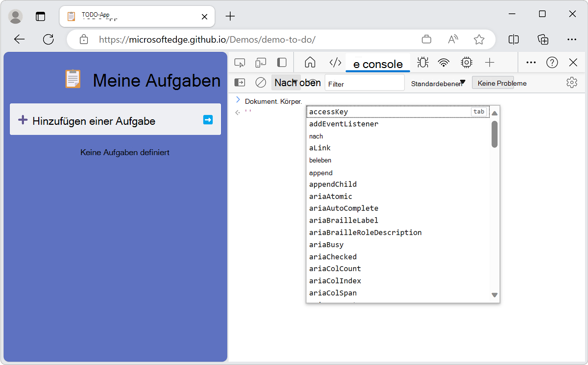 Automatische Konsolenvervollständigung von JavaScript-Ausdrücken