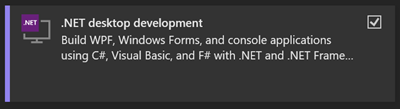 Screenshot: Workload „.NET-Desktopentwicklung“ im Visual Studio-Installer.