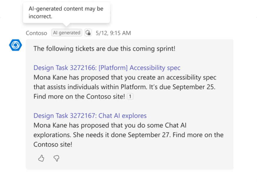 Image shows an example of AI label for AI-generated message.