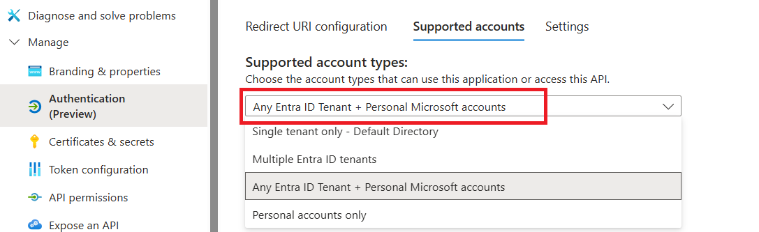 Supported account types