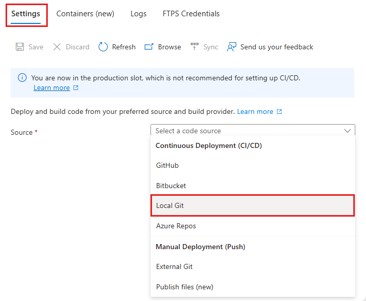 Screenshot that shows view deployment options in a dropdown.