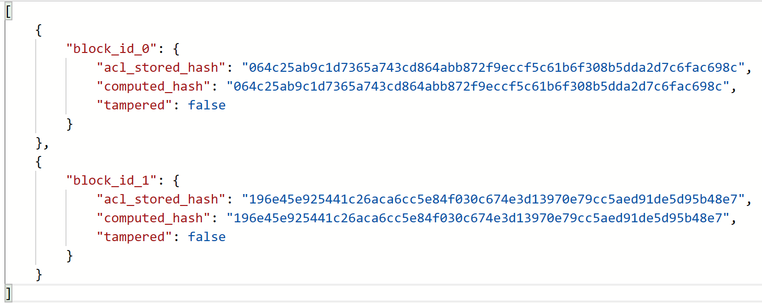 Screenshot that shows a sample audit record with matching digests.