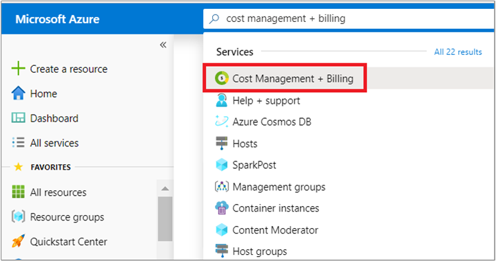 Screenshot that shows where to search in the Azure portal.