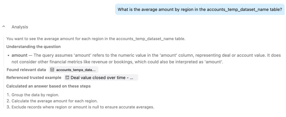 Genie thinking steps showing plain language explanation of SQL logic