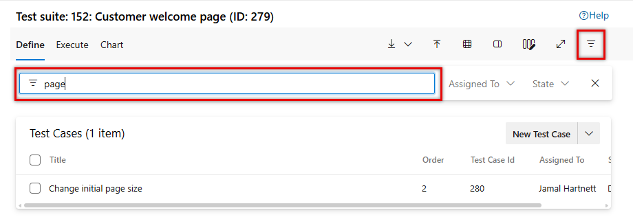 Screenshot shows finding a test suite in a test plan.