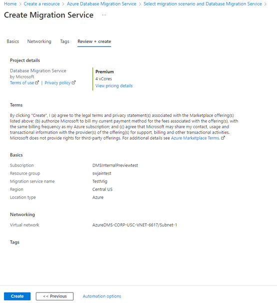 Screenshot of Select Review+Create.