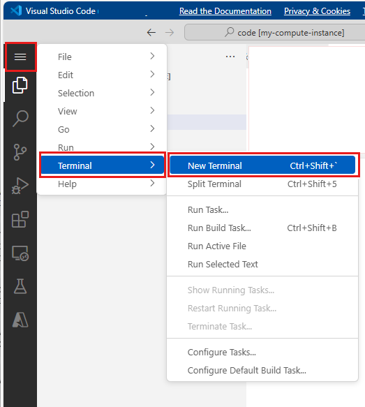 Screenshot of open terminal tool in notebook toolbar.