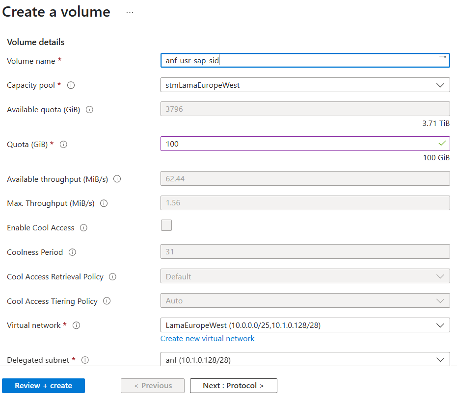 Screenshot that shows basic details for creating a volume.