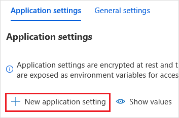 Screenshot of adding a new application setting in the Function App configuration.