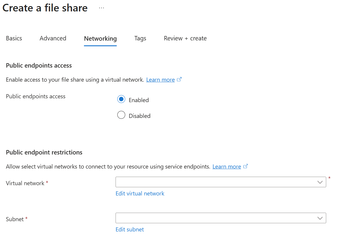 A screenshot of the  of service endpoint tab.
