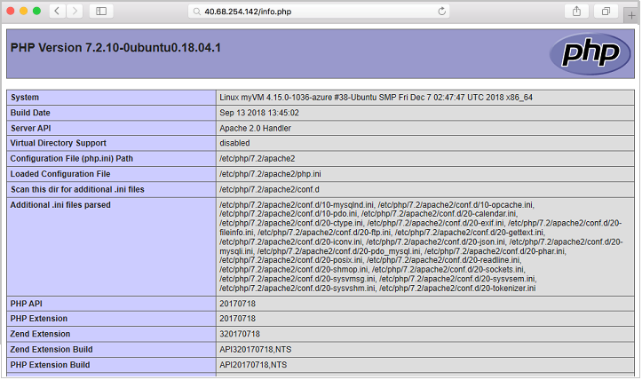 PHP info page