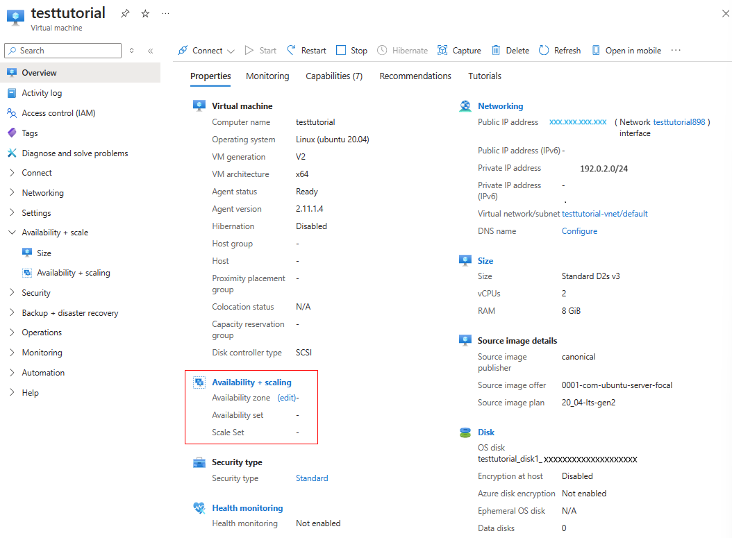 Screenshot of Availability + scaling pane.