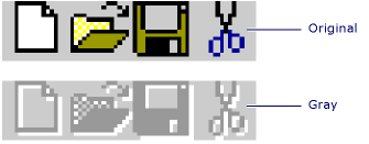 Comparison of gray and original icon versions Comparison of gray and original icon versions.