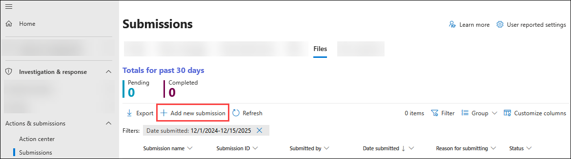 Screenshot showing how to add a new submission.