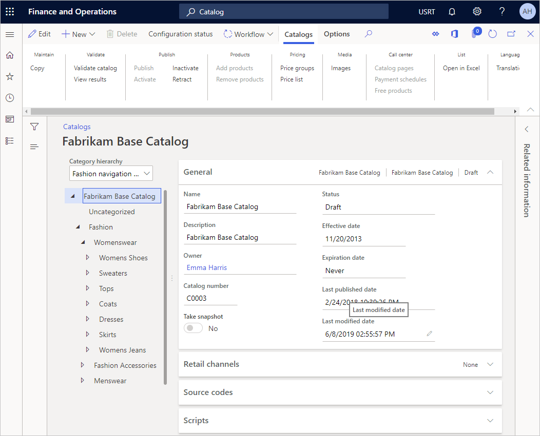 Screenshot of catalog navigation hierarchy custom sorted based on the channel navigation hierarchy.