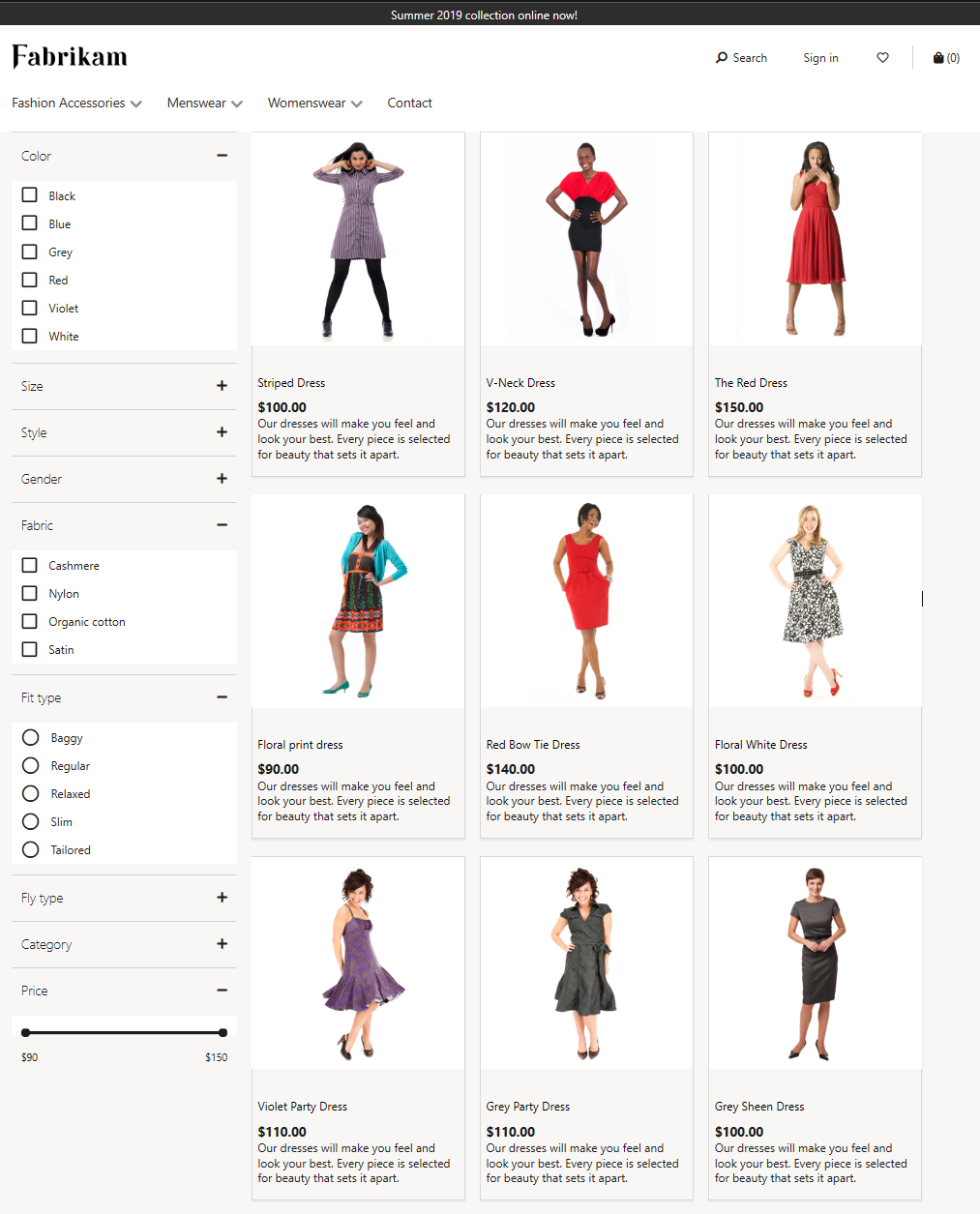 Screenshot of the default category landing page.