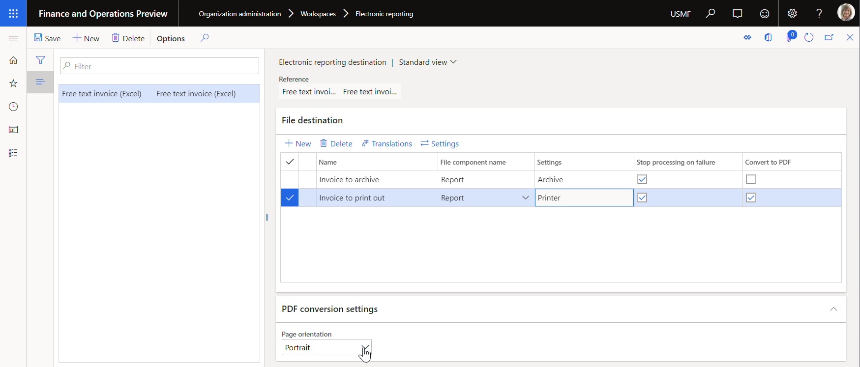 Screenshot of selecting a page orientation for PDF conversion.
