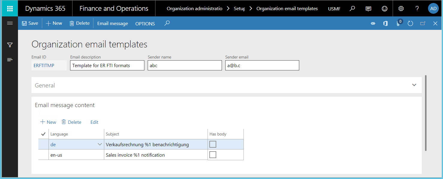 Screenshot of the Organization email templates page.