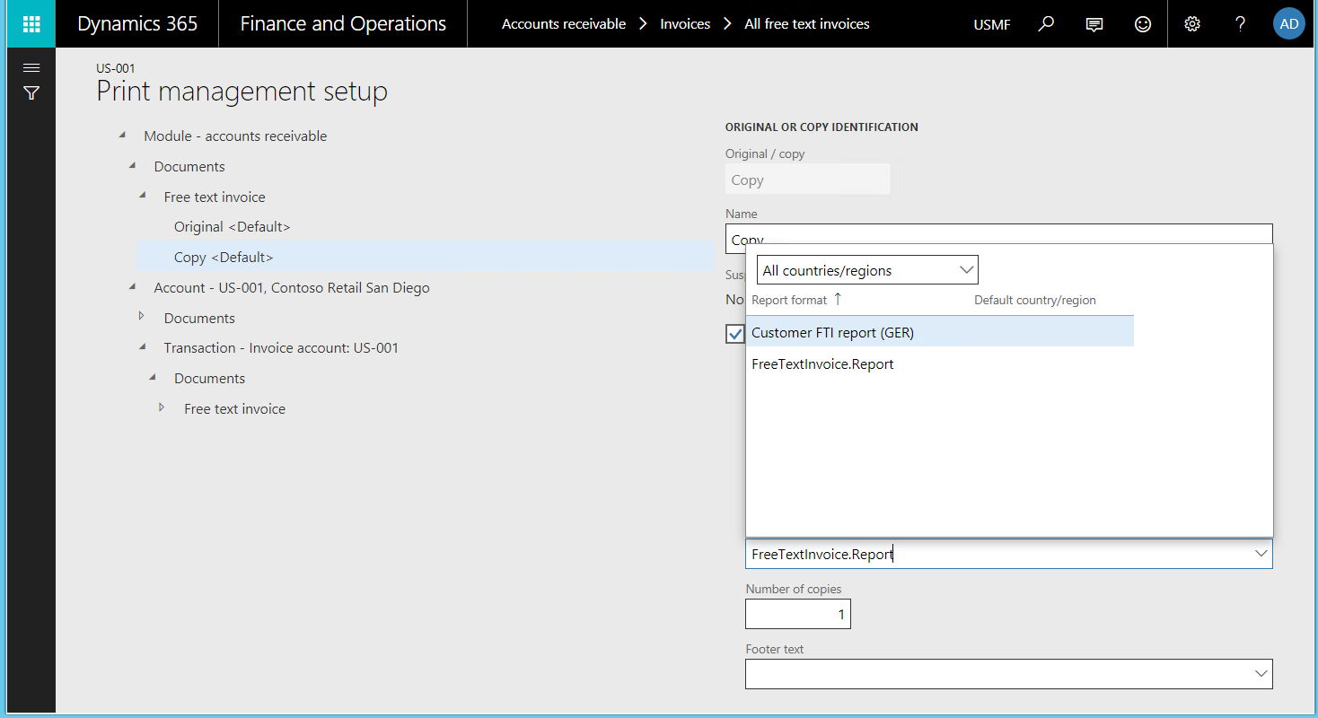 Screenshot of the Print management setup page.