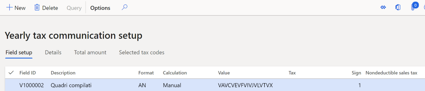 Screenshot of the Yearly tax communication setup page.