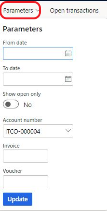 Screenshot of the Parameters drop-down dialog box.