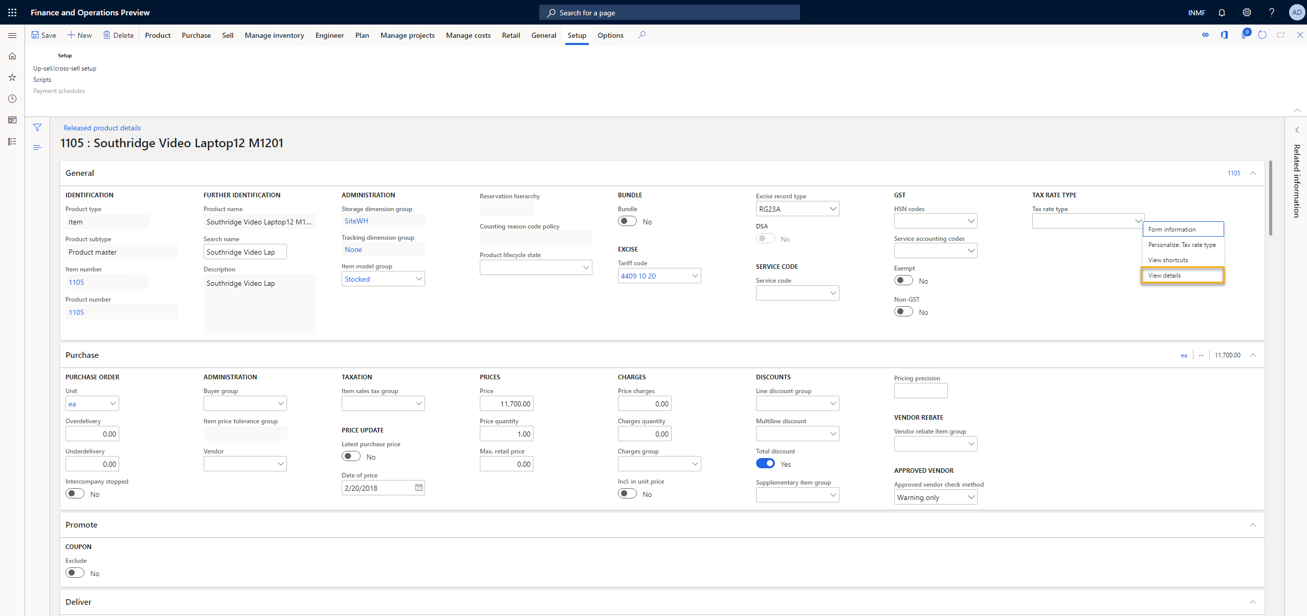 Screenshot of the Define tax rate type page.