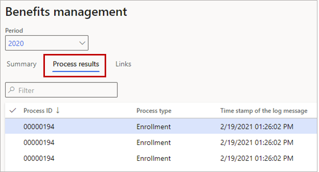 Screenshot of the process results page.