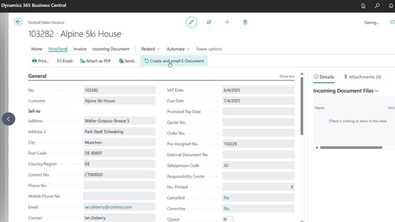 Create the e-document from already posted sales invoice