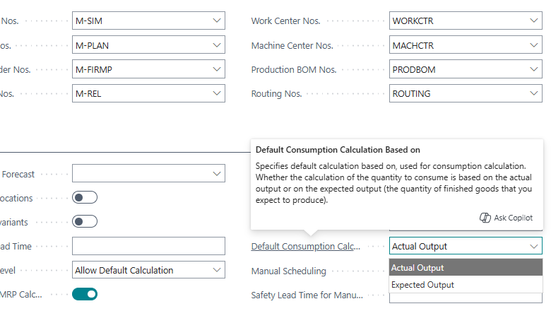 Manufacturing Setup page