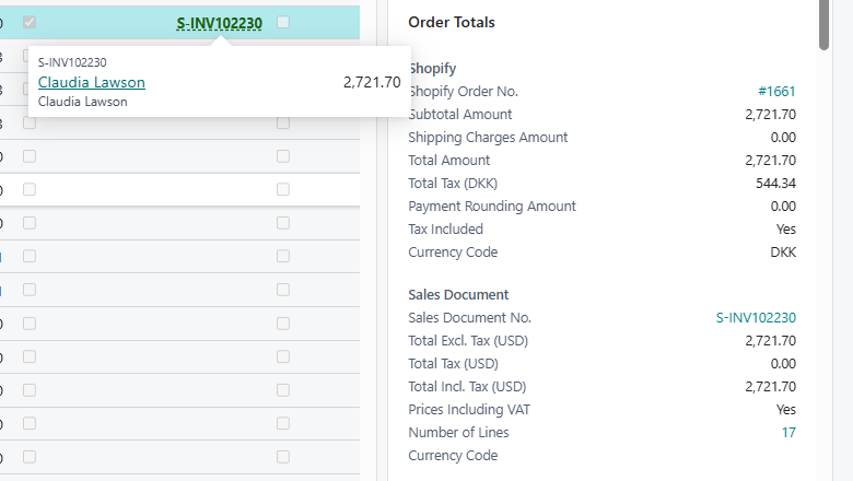 Order Total FactBox