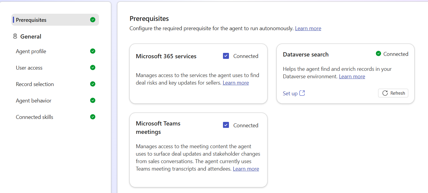 Screenshot of the Data Enrichment prerequisites page showing the status of required prerequisites.
