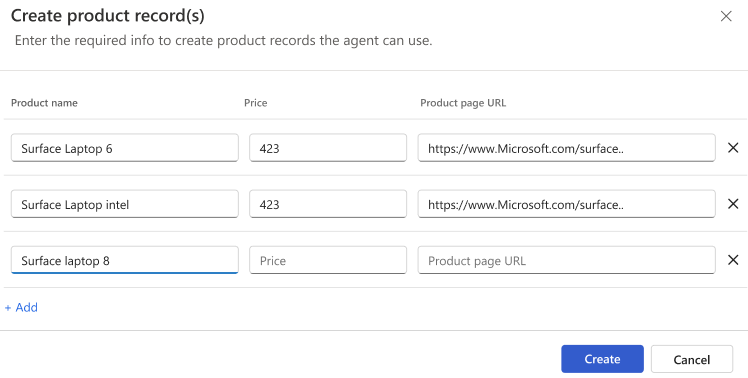 Screenshot of the Sales Close Agent product records added.