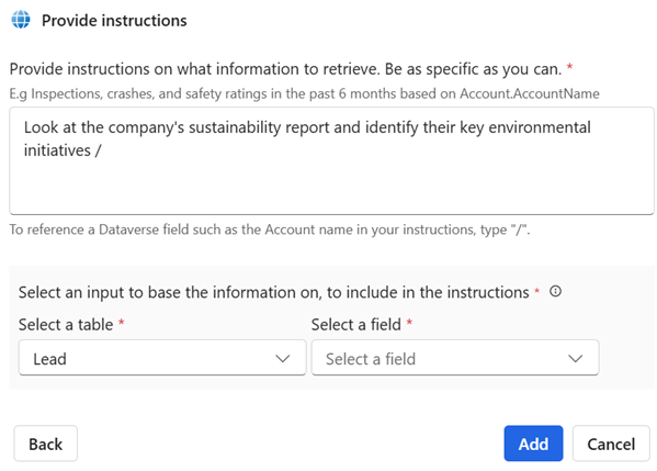 Screenshot of adding instructions for the custom criterion.