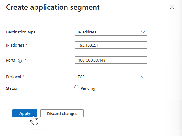 Screenshot that shows the create app segment panel with multiple ports added.