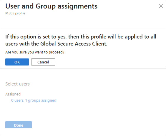 Screenshot that shows the assign to all users confirmation message.