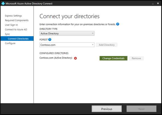 Screenshot that shows the Connect your directories screen.