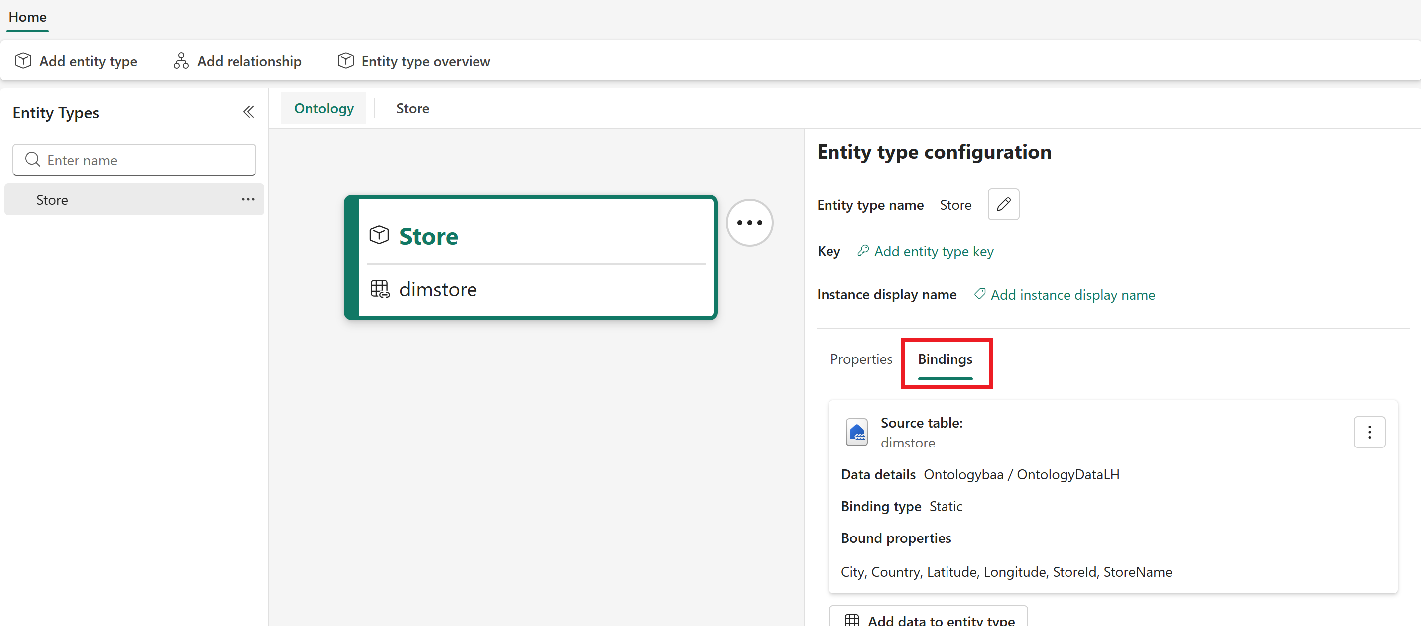 Screenshot of the data bindings tab showing the new binding.
