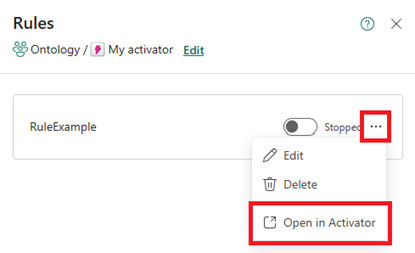 Screenshot of opening the rule in Fabric Activator.