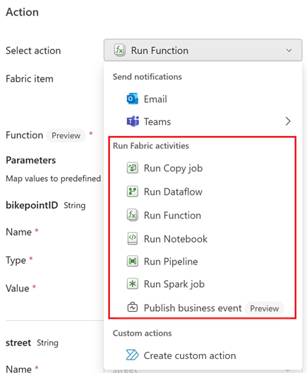 Screenshot of the Run Fabric items option.