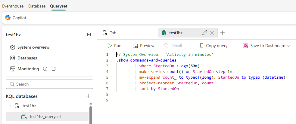 Screenshot of the Activity in minutes KQL query.