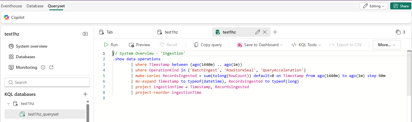 Screenshot of the Ingestion details KQL query.