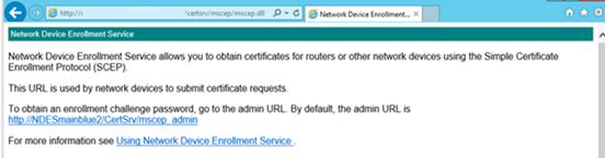 NDES service page confirming mscep.dll is running and responding successfully
