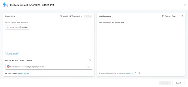 Screenshot of prompt builder prompts editor