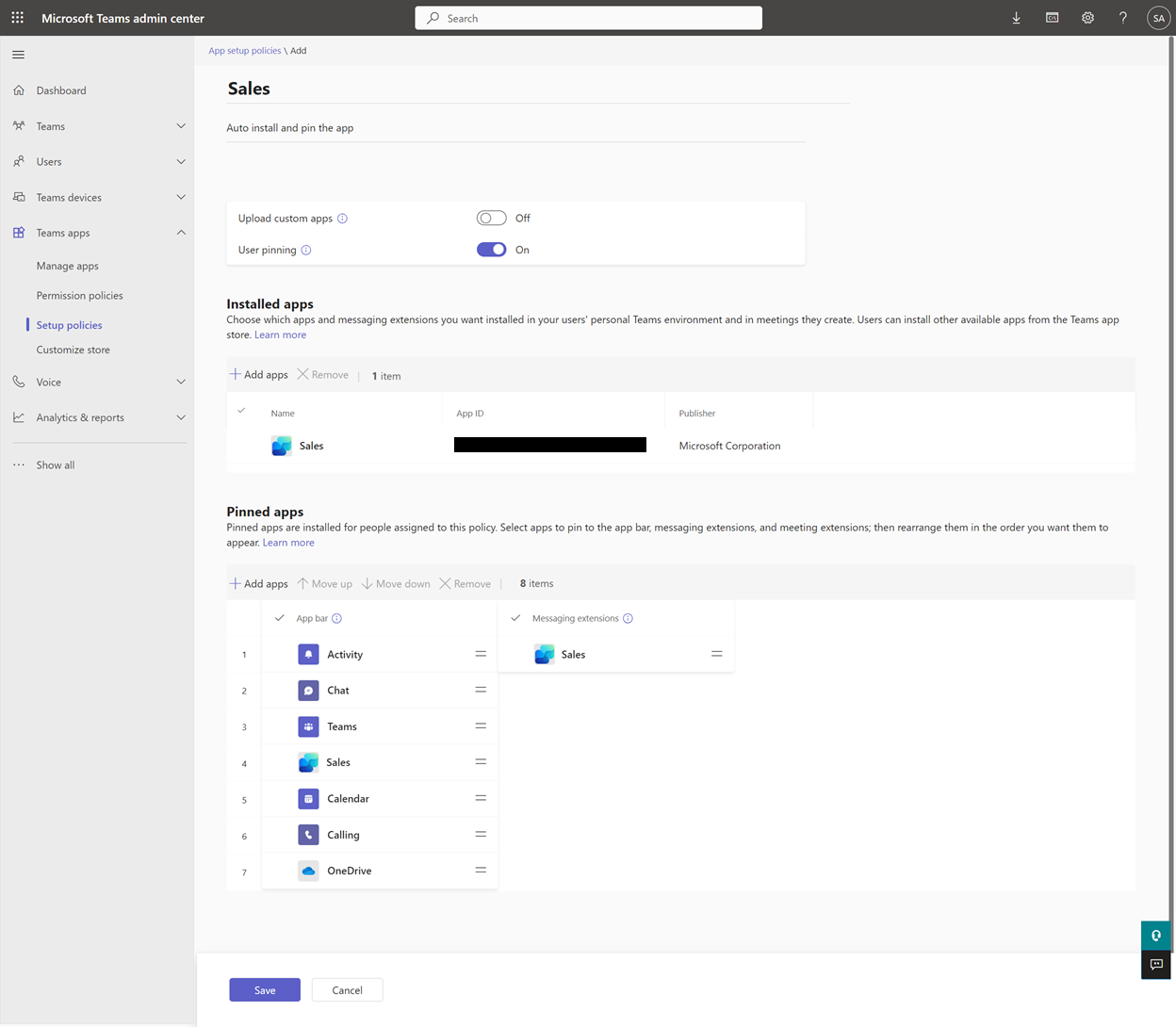 Screenshot showing Teams policy.