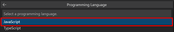 The screenshot shows the option to select the programming language.